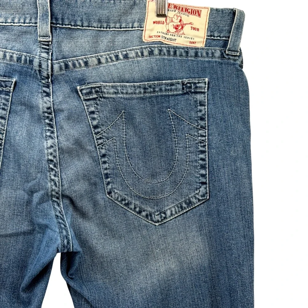 True Religion Straight Leg Jeans Mens 40 Blue Good Horseshoe Stitch Denim